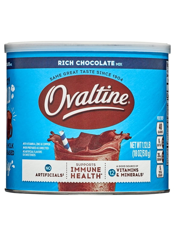Ovaltine Rich Chocolate Drink Mix Powdered Drink Mix for Hot and Cold Milk, 18 oz