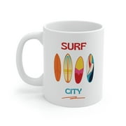 Ceramic Mug, Surf City Mug, 11 fl oz Mug, Coffee Mug, White Mug, Generic Brand.