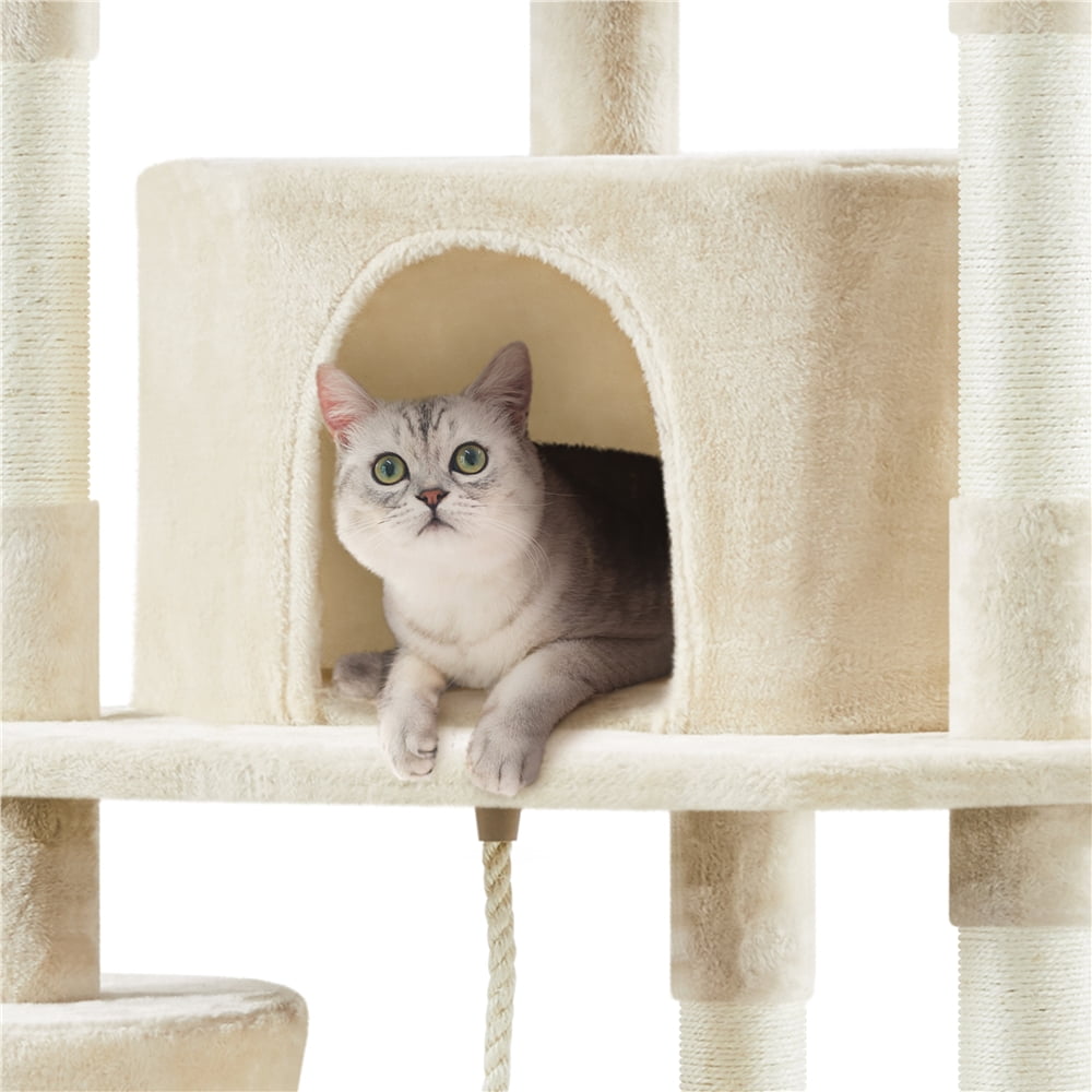 Yaheetech 79'' Multilevel Cat Tree Condo with Basket & Scratching Posts & Ramp, Beige