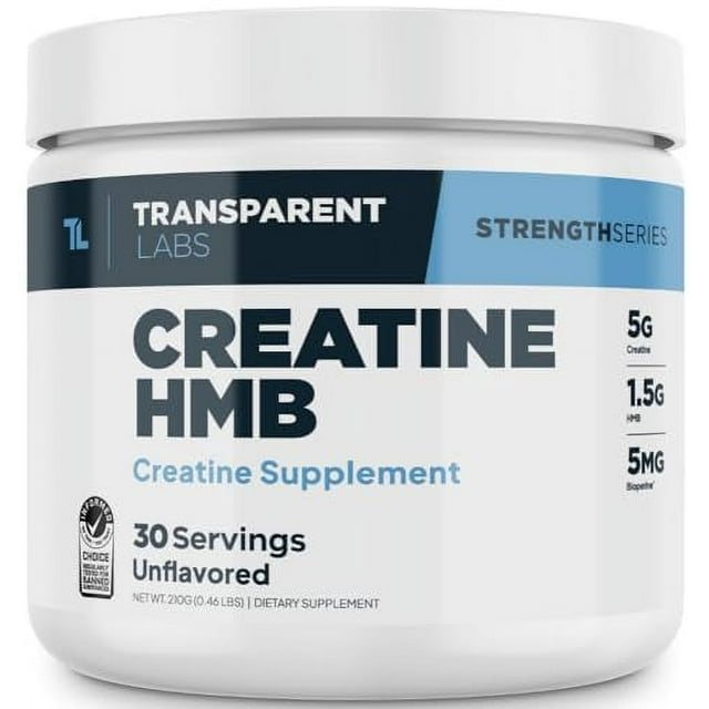 Transparent Labs Creatine HMB - Creatine Monohydrate Powder with HMB for Muscle Growth, Increased Strength, Enhanced Energy Output, and Improved Athletic Performance - 30 Servings, Unflavored
