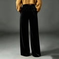 thumbnail image 4 of Karymi Solid Velvet Wide Leg Pants Woman, Elastic High Waist Pleated Full‑Length, Drapey Casual Pants with Side Pockets, 4 of 5