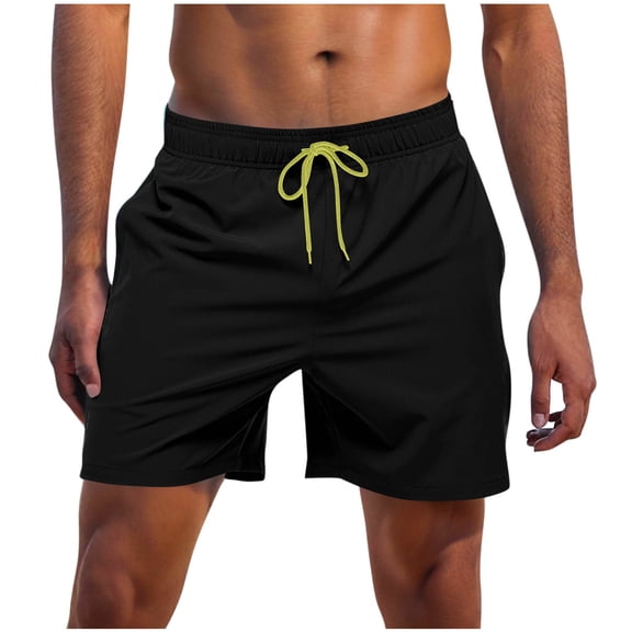 Dagegui Men's Quick Dry Surfing Shorts Drawstring Elastic Waist Beach Swimming Shorts with Liner Summer Bathing Suits Black S