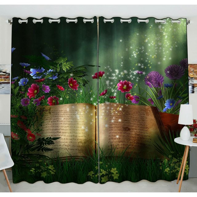 Cortina de ventana ABPHQTO Un libro perdido en el bosque 130x210 cm dos piezas