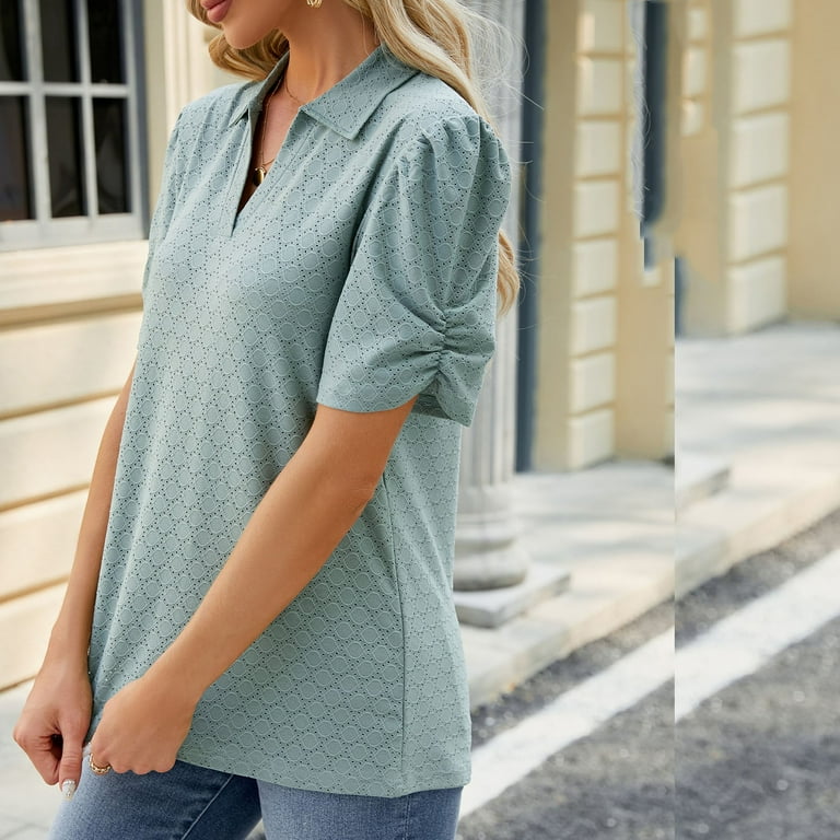Women's Summer Short Sleeve V-Neck Top - Casual Blouse, Tunic, Trendy Fashion Shirt