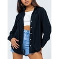 thumbnail image 2 of ZAXARRA Women Button Down Shirts Solid Color Turn-Down Collar Long Sleeve Blouses Spring Fall Casual Loose Tops, 2 of 6