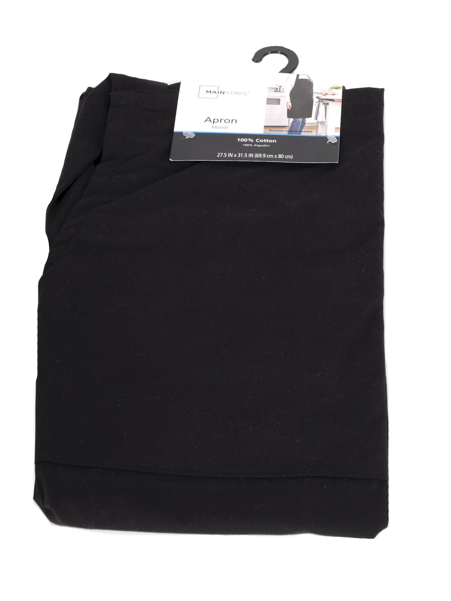 Mainstays Chef Kitchen Apron, 28" x 32" Cotton Bib Apron with Pockets for Cooking, Grilling, BBQ in Black