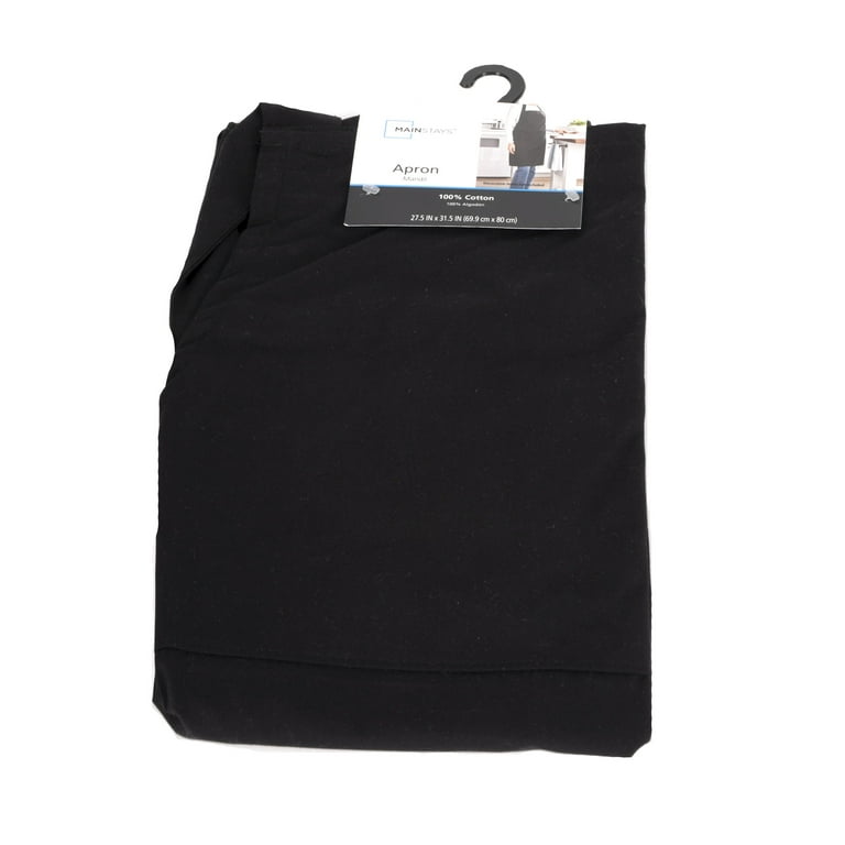 Mainstays Chef Kitchen Apron, 28" x 32" Cotton Bib Apron with Pockets for Cooking, Grilling, BBQ in Black