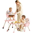 thumbnail image 1 of Juego de Mesa y Silla para Niños 3 En 1, Asiento Elevador Convertible para Comer con Respaldo Ajustable en 3 Posiciones, Bandeja Extraíble, Ruedas Giratorias de 360 Grados, 64 * 75 * 97cm (Rosa), 1 of 9
