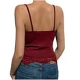 thumbnail image 4 of Camisole Tops for Women Lace Cami V-Neck Soft Comfy Slim-Fit Tank Tops Sleeveless Spaghetti Strap Ribbed Undershirts Solid Color Wireless Lace Push Up Camisole Everyday Underwear Wine M, 4 of 4