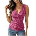 thumbnail image 2 of Sheghy Plus Size Tank Tops for Women 100%Cotton Ribbed Brushed Tank, V Neck Button Front Solid Sleeveless Pullover Hot Pink XXL, 2 of 7