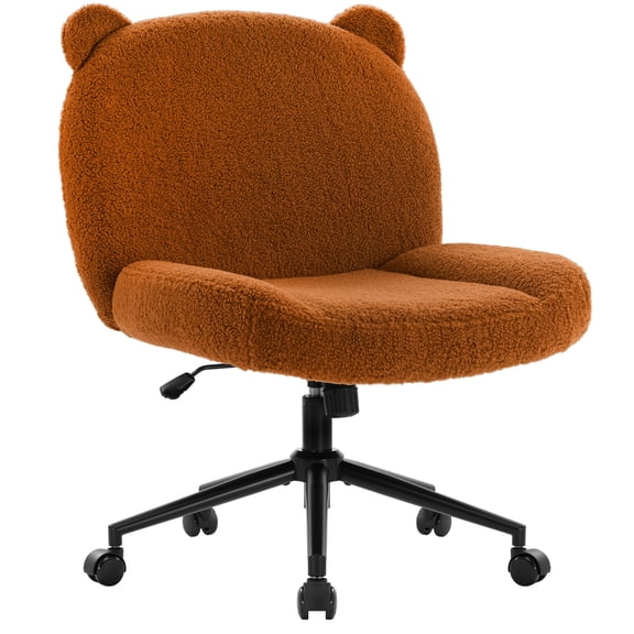 Armless Office Desk Chair with Wheels,Ergonomic Criss Cross Legged Computer Chair with Fabric Padded, Height Adjustable Wide Seat Vanity Chair,Mid Back Task Chair for Home, Bedroom (Brown)