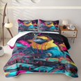 thumbnail image 2 of Manfei Music Cat Quilt Full, Cartoon Animal Full Bedspread Sets, Black Blue, 3 Pieces, 1 Coverlet and 2 Pillowcases, 2 of 7