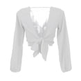 thumbnail image 4 of Blusas Ajustadas Cruzadas Del Ajuste Cruzado de La Manga Larga Del Cuello en V de Las Mujeres Del Verano L Yuyangstore Top corto de mujer, 4 of 8