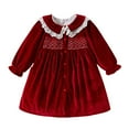 thumbnail image 2 of KYAIGUO Baby Girls Velvet Dress for Toddler Newborn Lacy Doll Collar Dress Flare Sleeve Knee Lenght Skirt 9M-6T,Red, 2 of 10