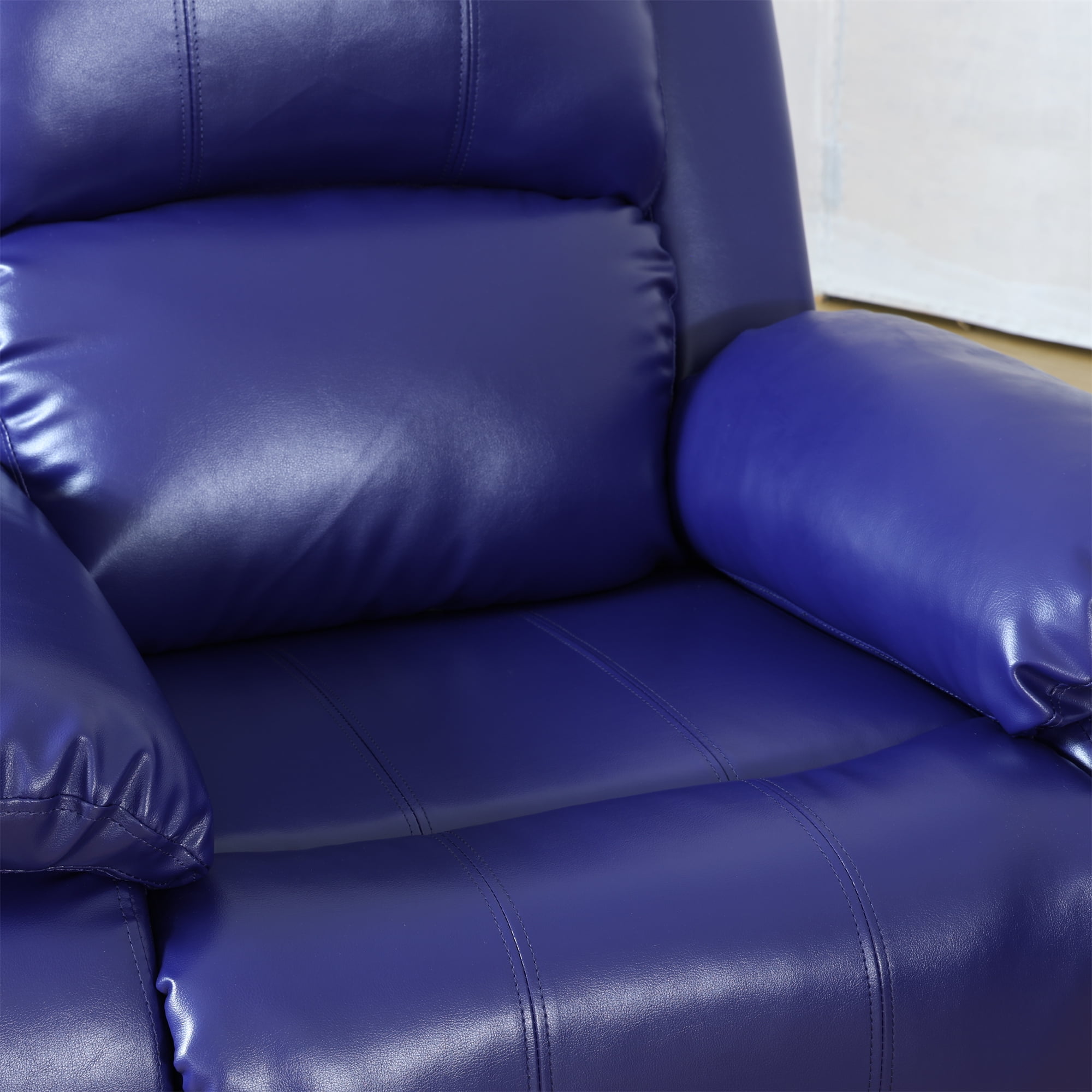 Aukfa Double Manual Recliner Chair, Overstuffed Loveseat with Cupholder for Living Room, Leather, Blue