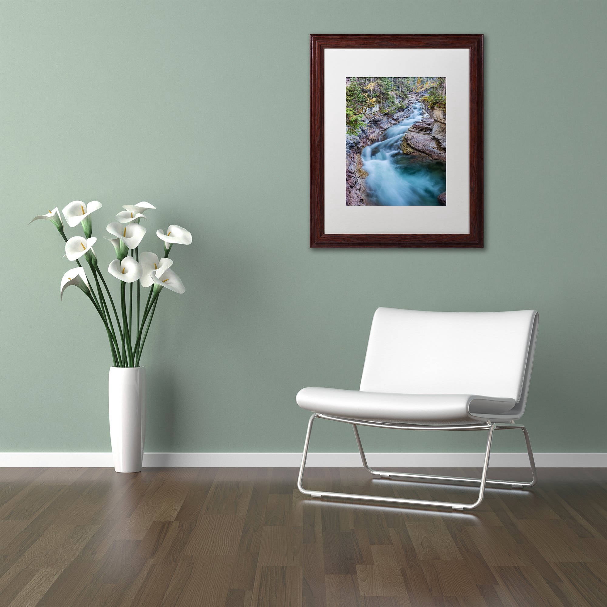 Trademark Fine Art 'Maligne River' Canvas Art by Pierre Leclerc, White Matte, Wood Frame