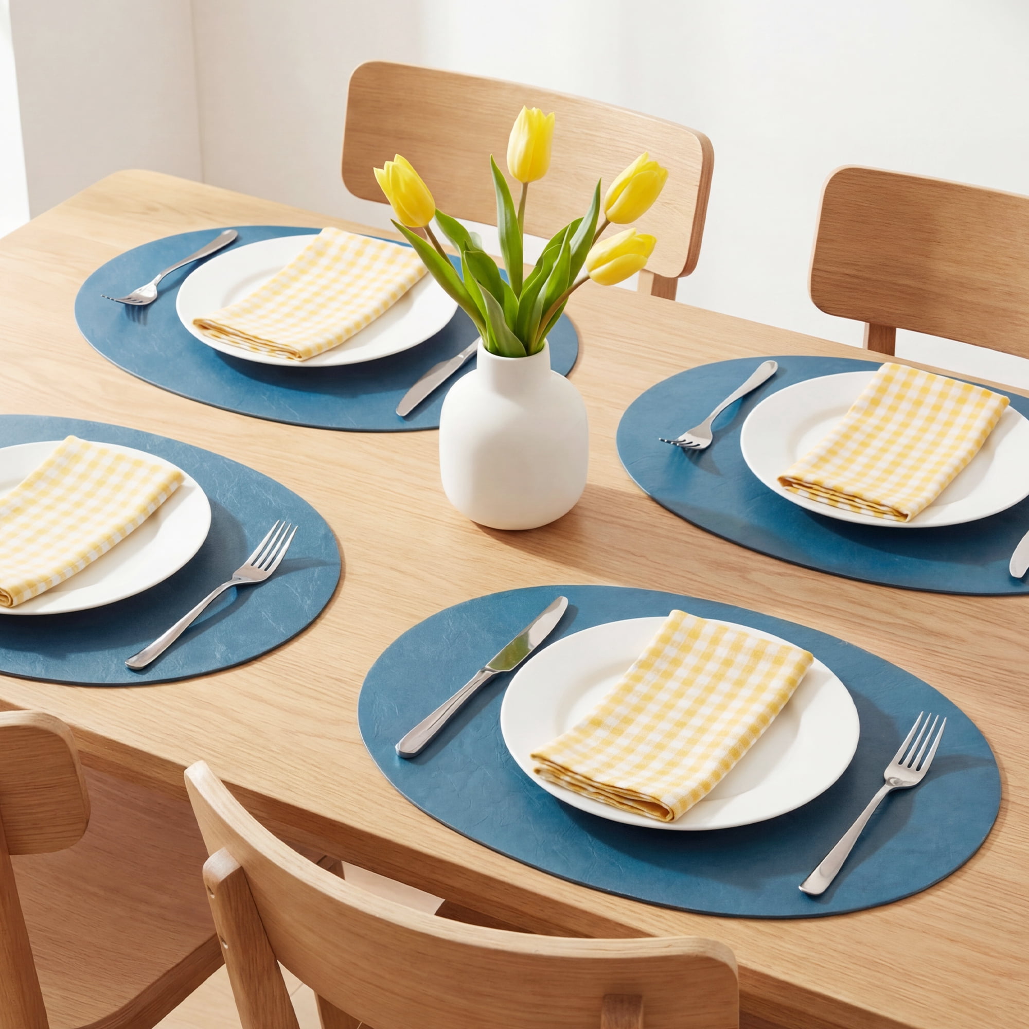 Unique Bargains 4pcs Faux Leather Placemats Blue 17.5"x12.8"