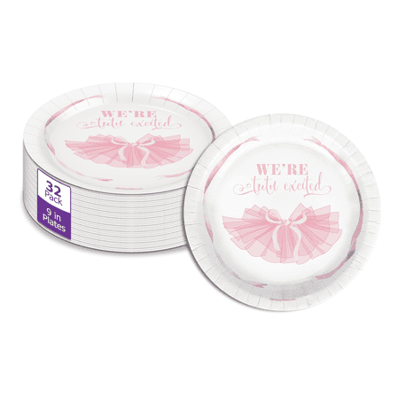 Birthday Galore We're Tutu Excited Pink Bows Baby Shower - 32 Piece Disposable Party Supplies - Baby Shower Decorations - Round Party Plates - Large 9" Paper Plates In Bulk