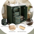 thumbnail image 4 of 30" Bathroom Vanity with Ceramic Sink, Solid Wood & MDF Storage Cabinet, 3 Drawers & Soft-Close Cabinet, Green Freestanding Vanity Set, 4 of 7