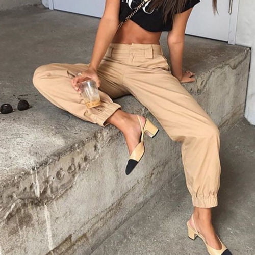 Carolilly New female fashion high waist overalls street style chain harem pants casual loose sports dance pencil pants cool girl plus size