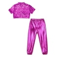 thumbnail image 4 of renvena Girls Hip Hop Sequins Costume Sparkly Short Sleeve Tank Tops with Metallic Leggings Pants Hot Pink 12, 4 of 7