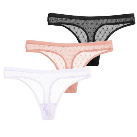 

3-Pack Women Sexy See Through G-String Lace Mesh T-Back Panties Low Rise Lingerie