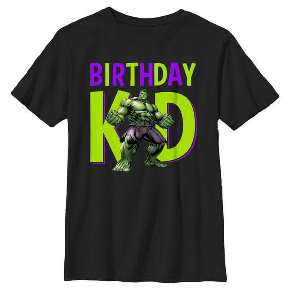 Boy's Marvel Birthday Kid Hulk  Graphic Tee Black Small
