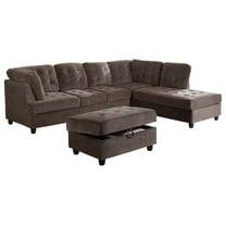 AYCP Furniture_Corduroy L Shape Sectional Sofa with Storage Ottoman, Espresso, Right Hand Facing Chaise