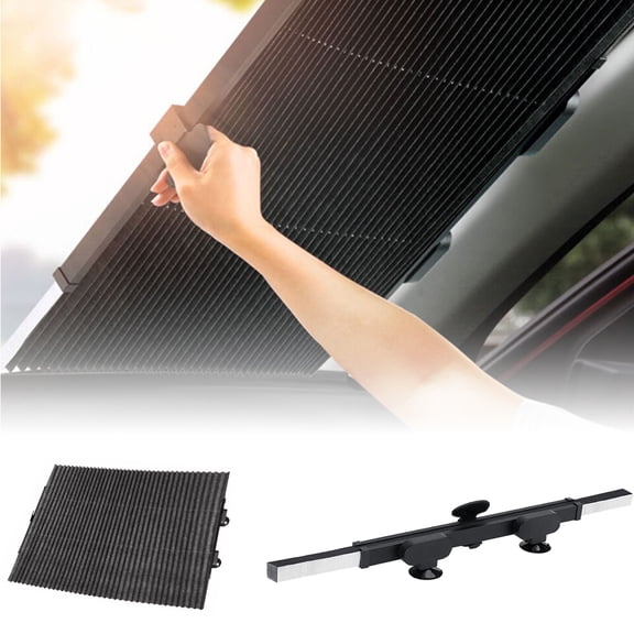 2WIN2BUY Retractable Windshield Sun Shade for Car,Blocks 99% UV Rays Sun Visor Shade,Auto Front Window Protector Cover with Suction Cups
