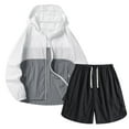 thumbnail image 2 of Handshe Men's Summer Color Block Hooded Jacket & Shorts Set, Breathable Zipper Design, UPF 50+ Sun Protection Athletic Outdoor Set for Fishing Hiking and More,Plus Size, 2 of 8