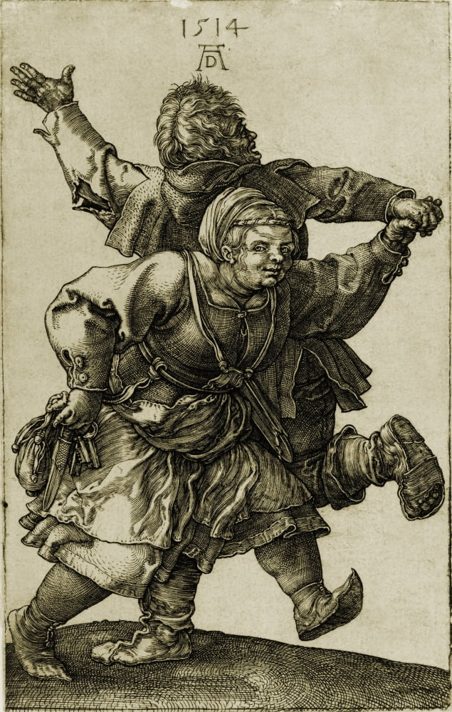 Dancing German Peasant Couple Albrecht Durer Engraving Of