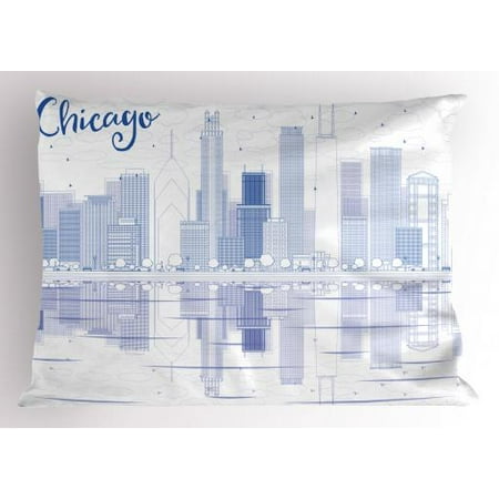 - Chicago Skyline Pillow Sham Skyscrapers Reflection on Lake Michigan USA City Architecture Print, Decorative Standard Queen Size Printed Pillowcase, 30 X 20 Inches, Blue and White, by Ambesonne