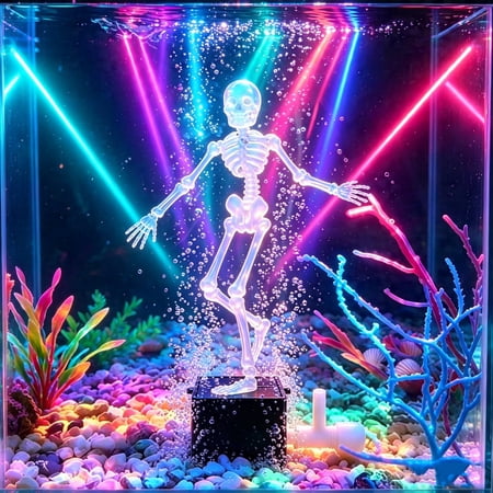 Qonioi Halloween Dancing Skeleton Aquarium Ornament Air Pump Fish Tank Decor for Non-Saline Saltwater PETG Bubbler Gift for Fish Lovers