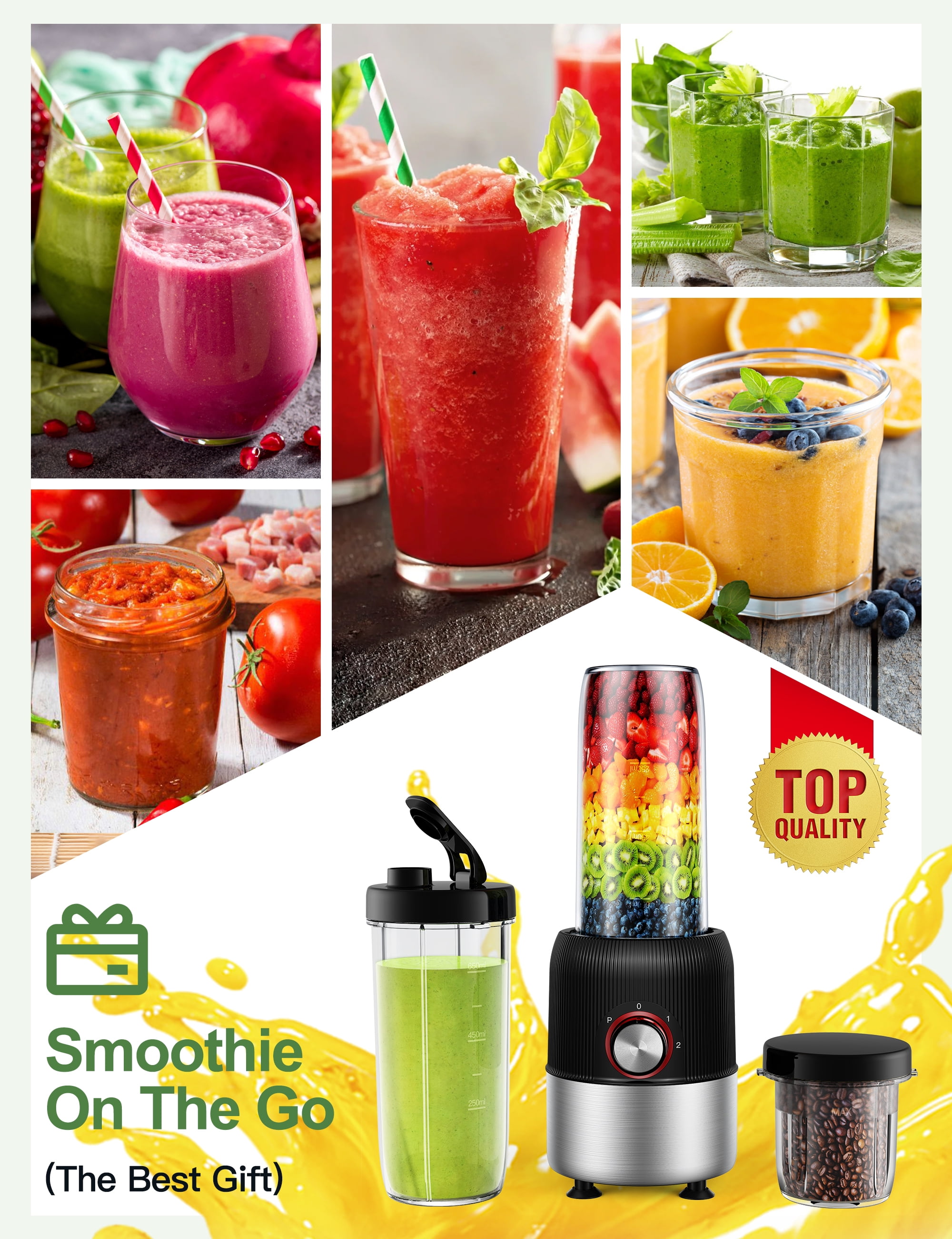 Suodoka 2-in-1 Multipurpose Blenders for Smoothies with 22oz No-BPA Portable Bottle, Coffee/Spices Jar Bottle for Grinder, New