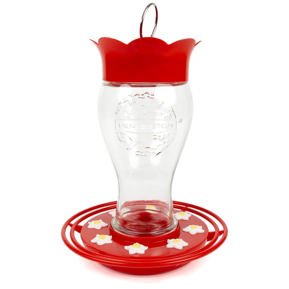 Pennington 28 oz Capacity Decorative Glass Red Hummingbird Feeder