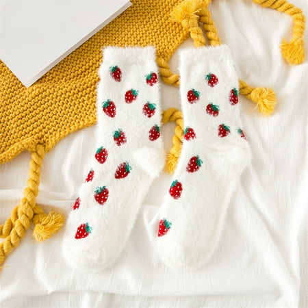 

Ã£ÂÂYilirongyummÃ£ÂÂ Socks Women Coral Socks Medium Tube Floor Socks Fresh Fruit Print Socks