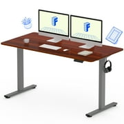 FLEXISPOT 55x28 Home Office Height Adjustable Standing Desk with Hooks, Ergonomic Electric 2-Stage Stand Up Computer Desk, Gray and Mahogany