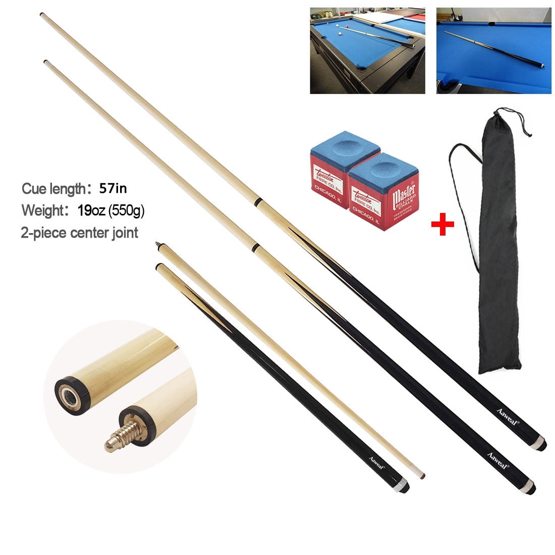 Set of New 57" 2Piece Pool Cues 19OZ Wood Billiard Cues Sticks 1/2