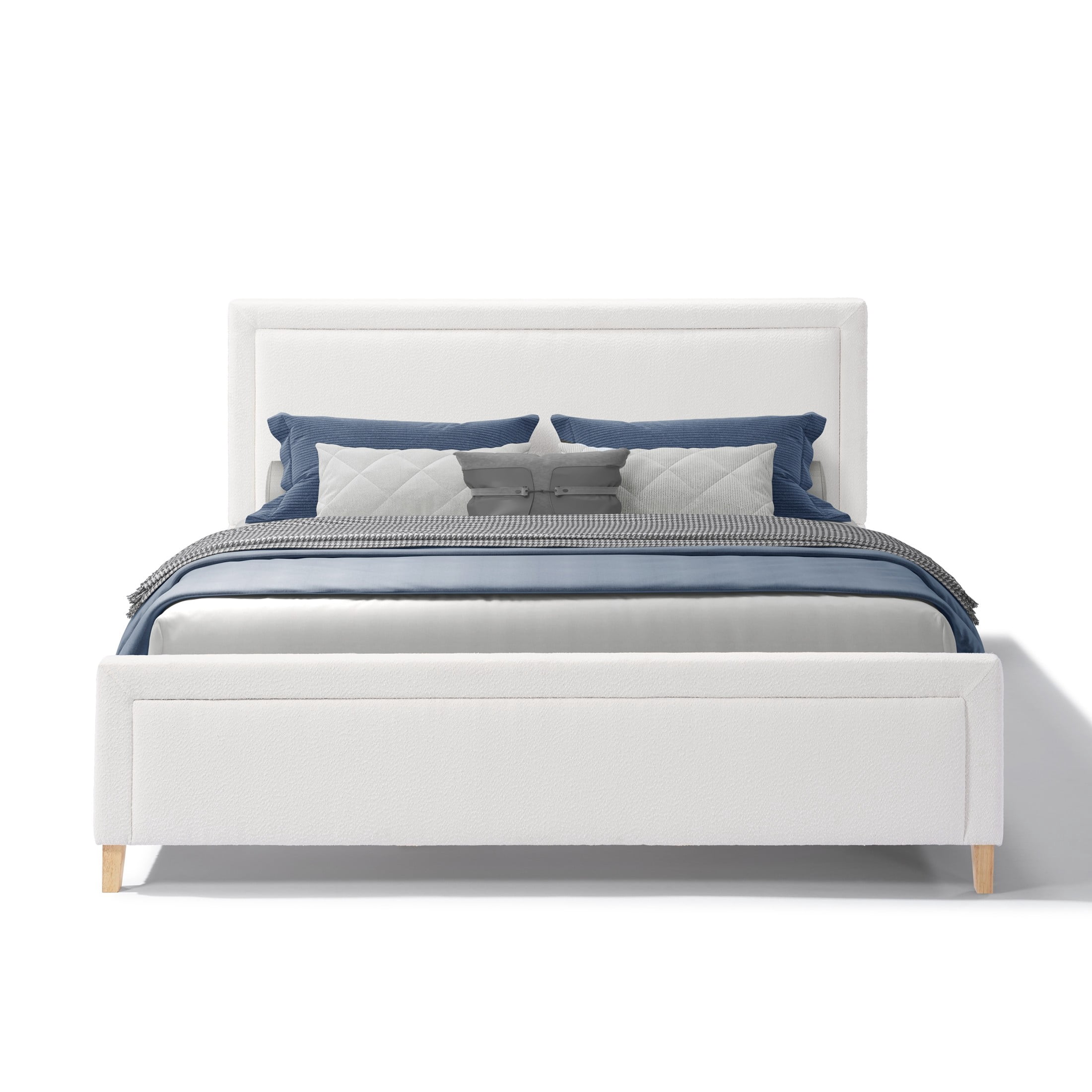 Christopher Knight Home King Boucle Upholstered Platform Bed with Thick Padded Headboard, Ivory