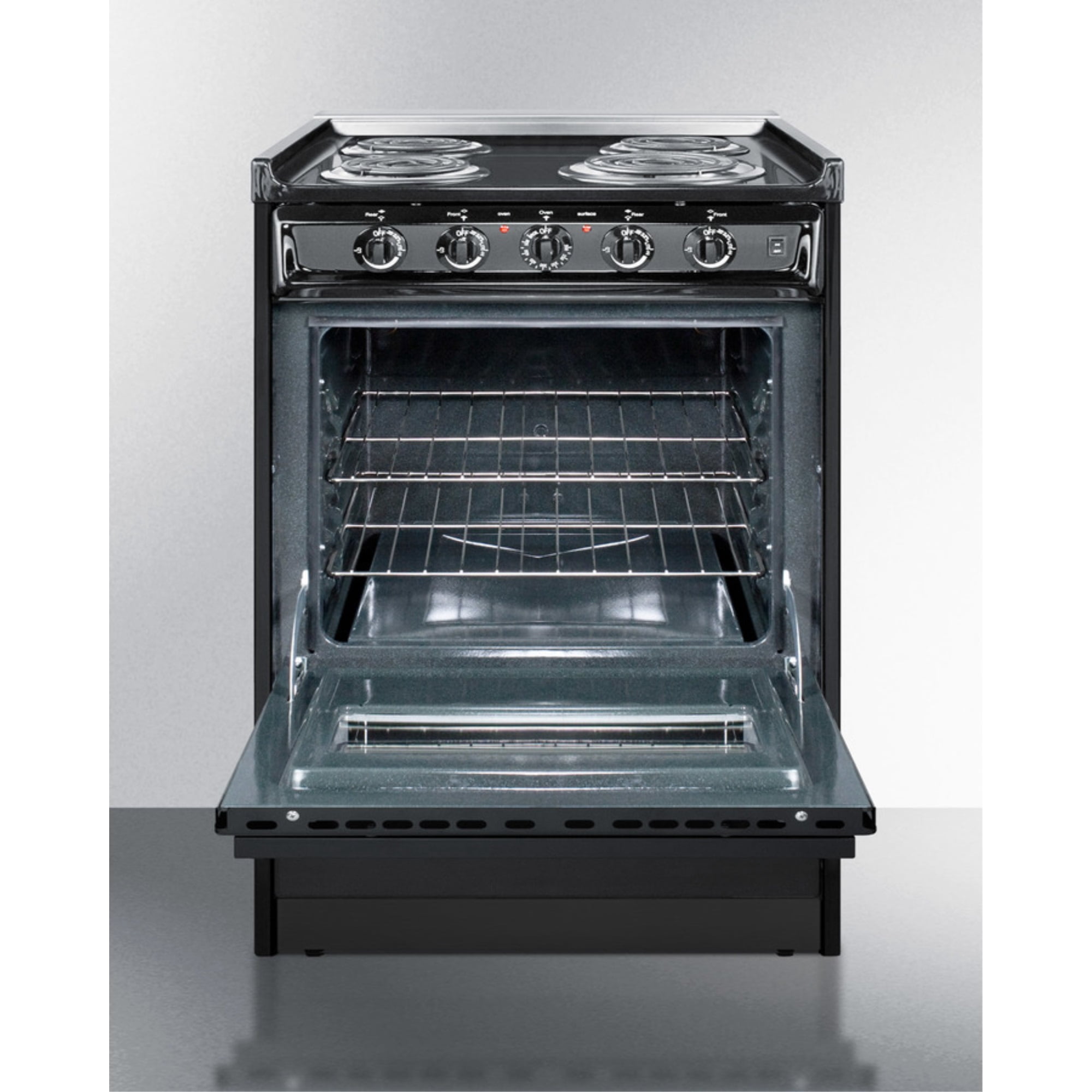 24" wide slide-in style electric coil range in black