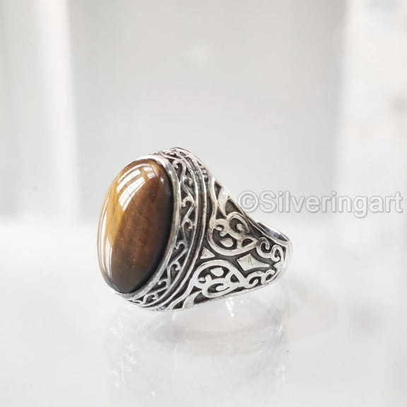 Tiger Eye Ring, Natural Tiger's Eye, June Birthstone Tiger Ring, Silver Jewelry, 925 Silver Ring, Birthday Gift, Heavy Mens Ring, Healing Gemstone, Mans Designer Ring, Christmas, Mens Signet Ring