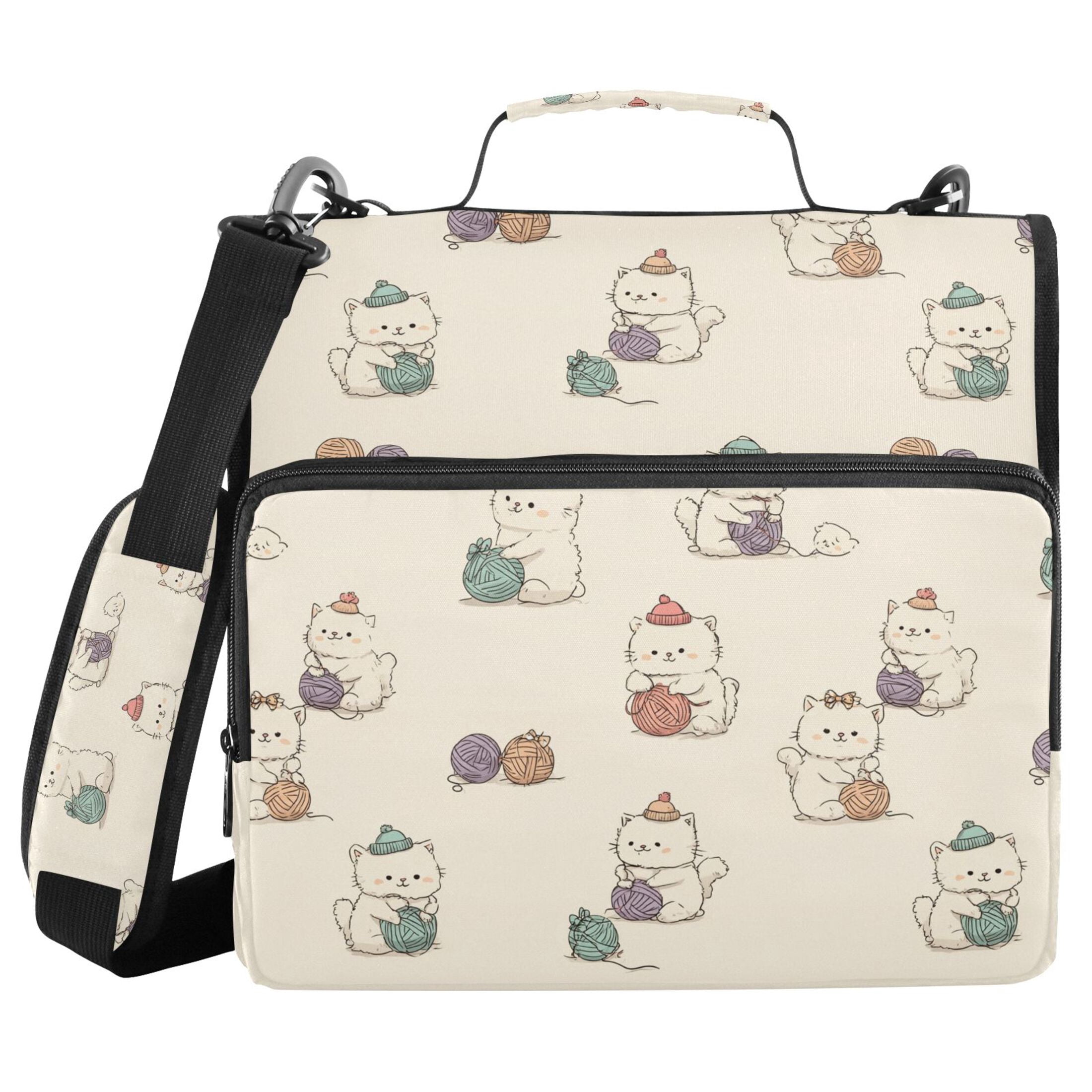 Zipper Binder Cute Fluffy Cartoon Cats 1.5 Inch Binder Folder Bag with Shoulder Strap and Handle