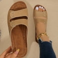 thumbnail image 5 of Womens Faux Faux Leather Wedge Slide Sandals Open Toe Double Strap Comfortable Low Heel Summer Khaki,Size 9, 5 of 9