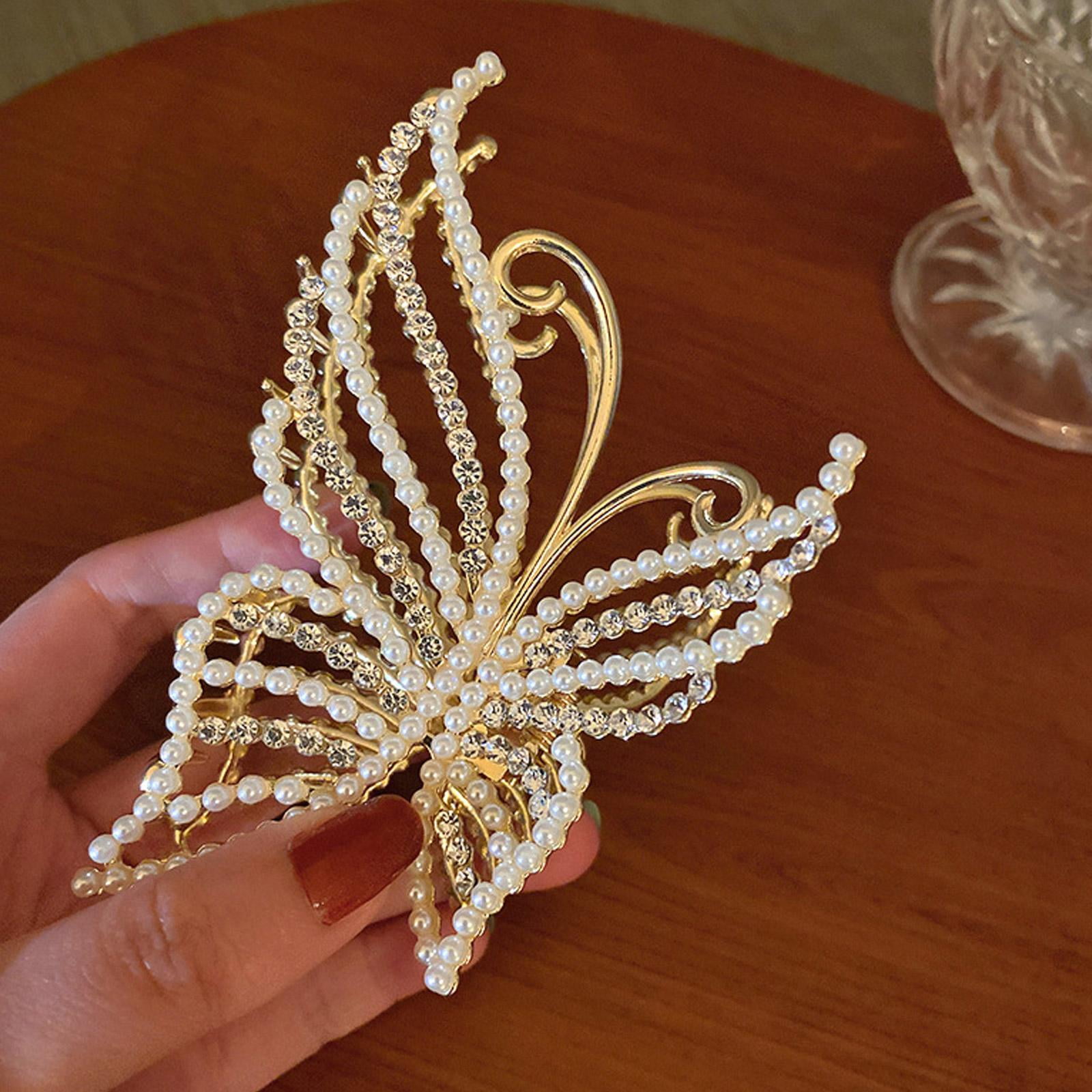 Metal Pearl Fringe Hair Clip Claw Women Butterfly Hair Accessories Elegant  Decor
