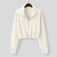 thumbnail image 6 of KHONTS Women's Full Zip Short Jacket Warm Winter Long Sleeve Stand Collar Sherpa Crop Coat Beige XL, 6 of 7