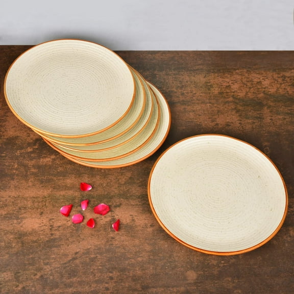 Studio Pottery Ribbed Ceramic Dinner Serving Plates Set Of 6 - Off White, Diameter: 10 Inches | Full Plates | Platter - Fiesta Of Hope Collection