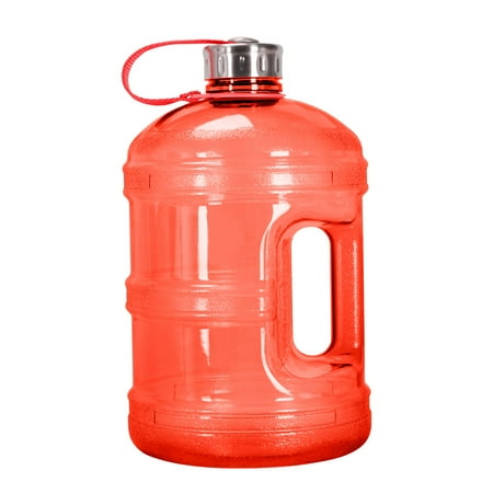 Geo Sports Bottles GEO 1 Gallon (128oz) BPA Free Reusable Leak-Proof Drinking Water Bottle w/48mm Stainless Steel (Red)