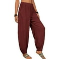 thumbnail image 3 of DYMADE Women's Cotton Linen Summer Sold Pockets Elastic Waist Casual Harem Pant Plus Size S-5XL, 3 of 4