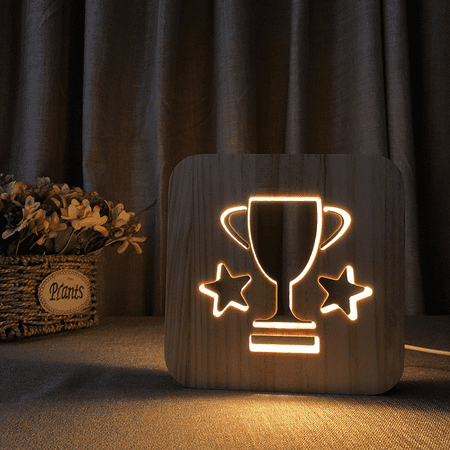 

Night Light for Trophy Wooden 3D Lamp Creative Wooden Lights 3D Wood Carving Pattern LED Night Light for Desk Table with USB Powered Home