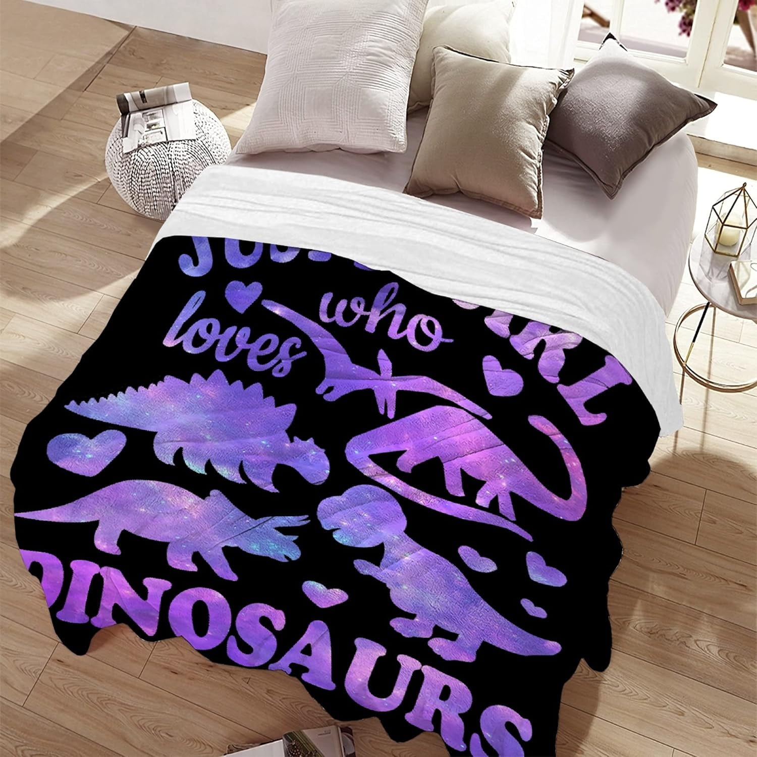 Dinosaur Blanket Gift for Women Kid Plush Just A Girl Who Loves Dinosaurs Soft Throw Dino Comfy Sheet Jurassic Animal Lovers Fans Gifts Lightweight Flannel Blankets for Couch Chair